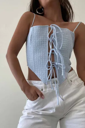 Colton Front Tie Blue Corset Top