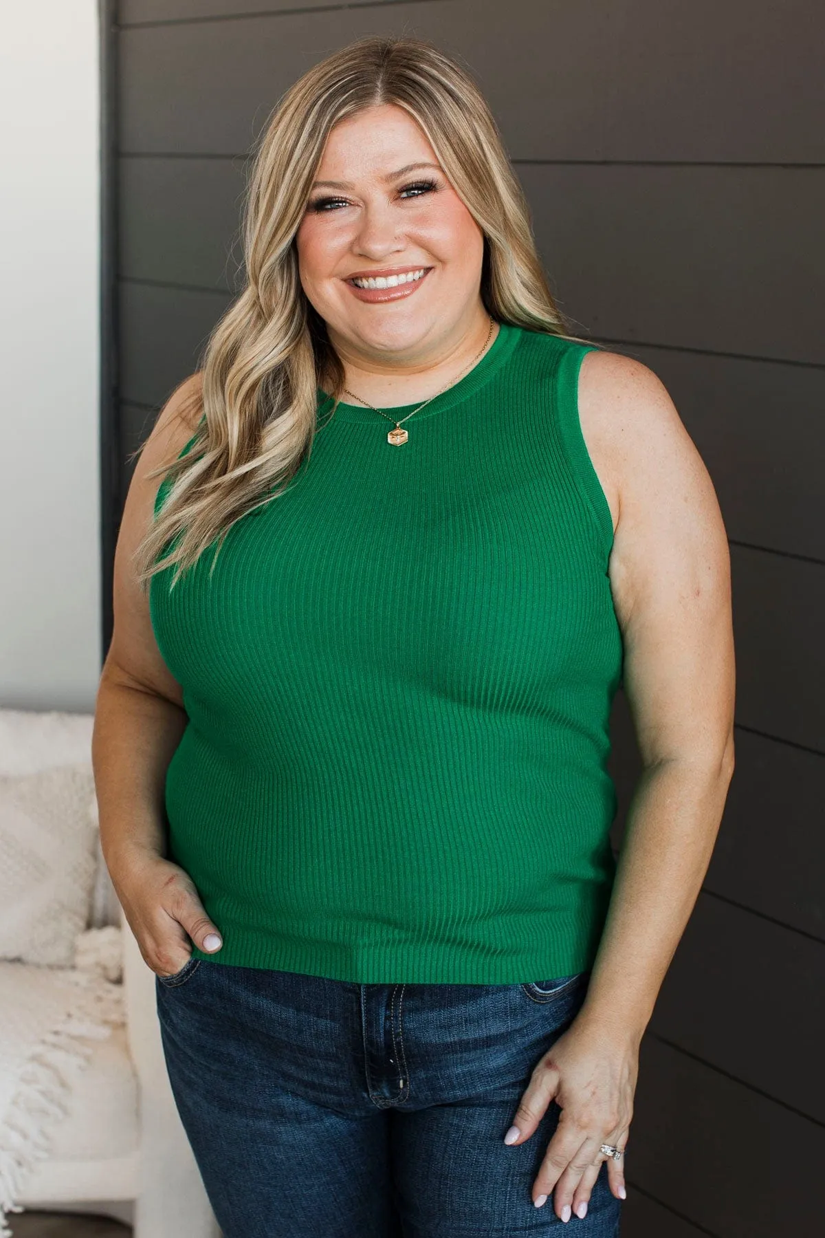 Cool Ambition Ribbed Tank Top- Kelly Green