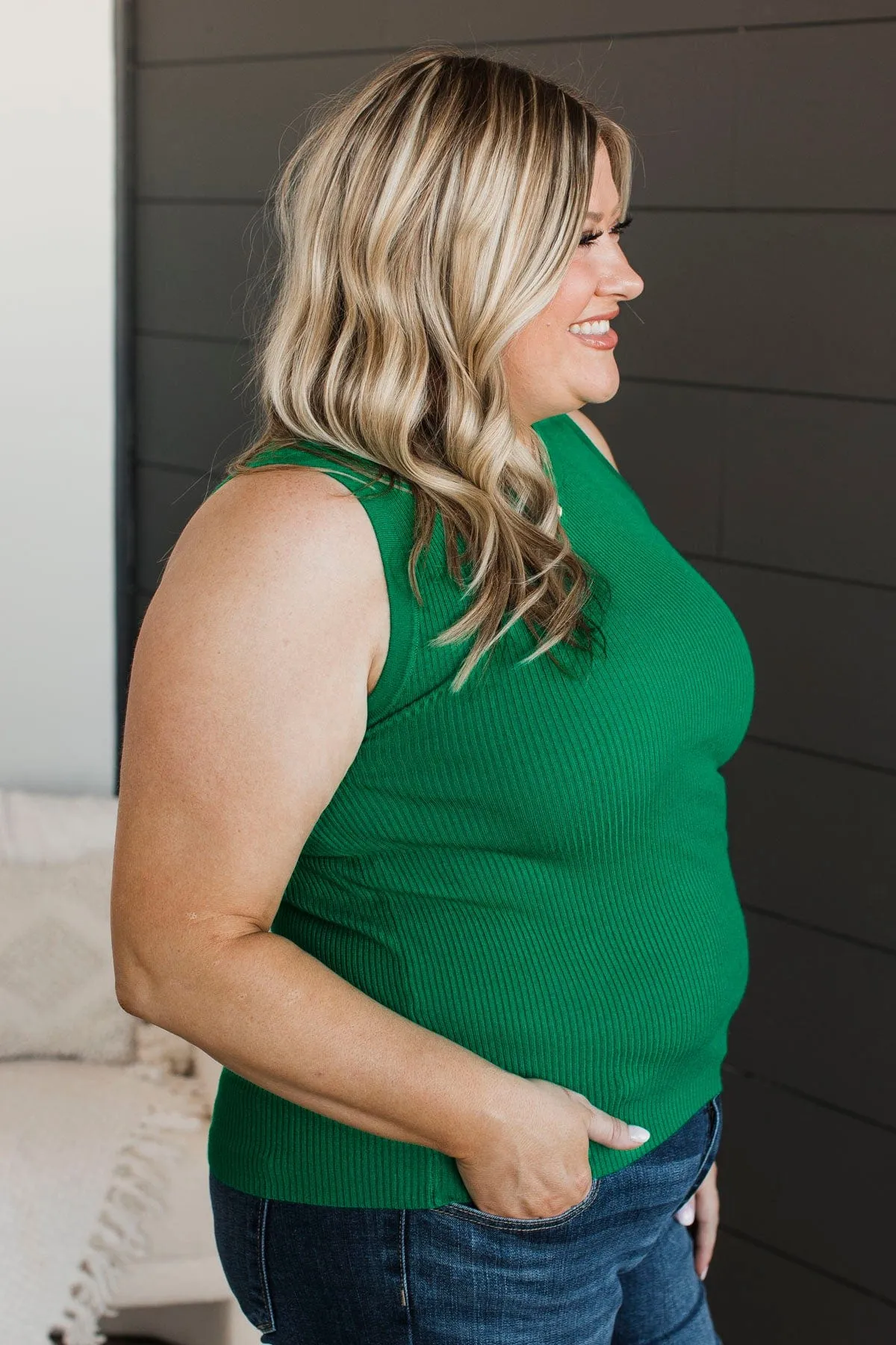 Cool Ambition Ribbed Tank Top- Kelly Green