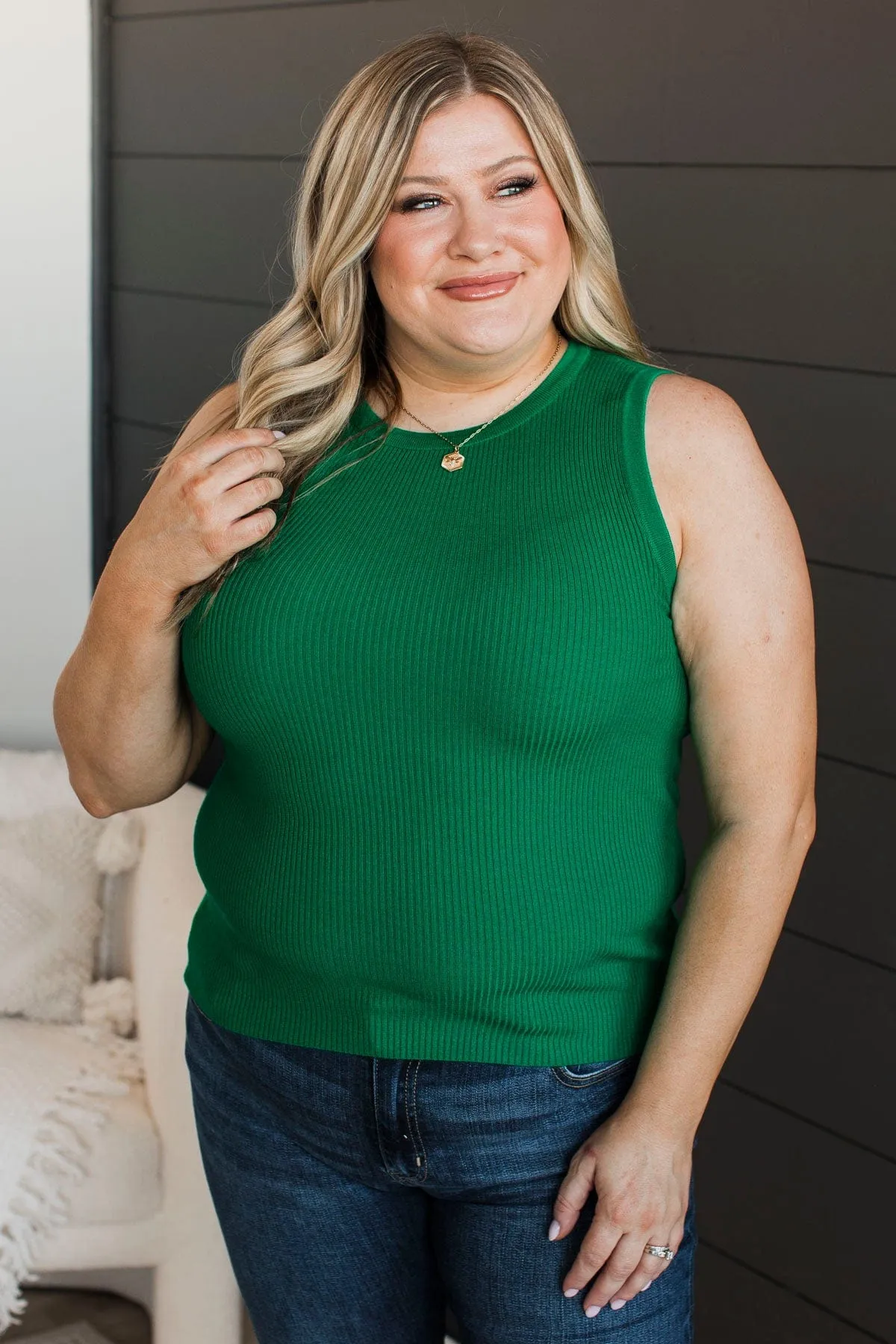 Cool Ambition Ribbed Tank Top- Kelly Green
