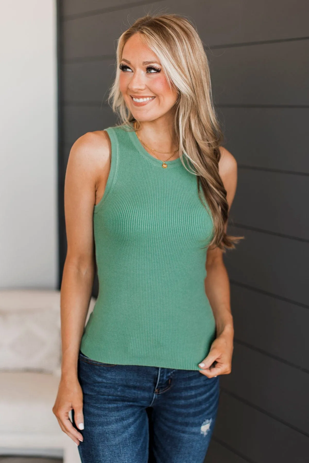 Cool Ambition Ribbed Tank Top- Light Jade