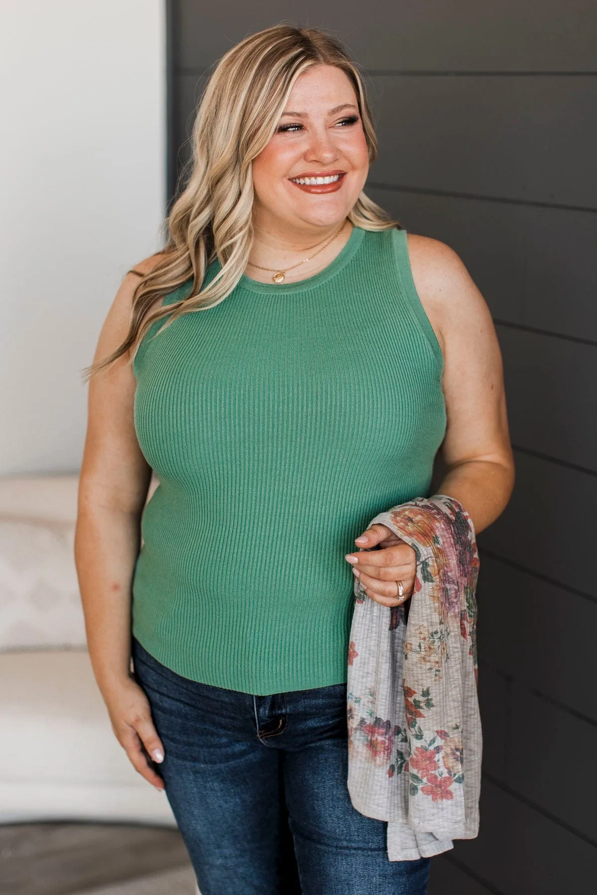 Cool Ambition Ribbed Tank Top- Light Jade