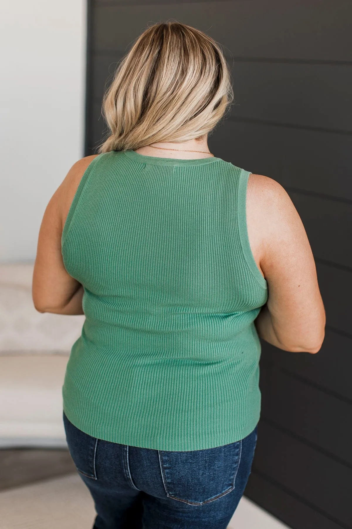 Cool Ambition Ribbed Tank Top- Light Jade