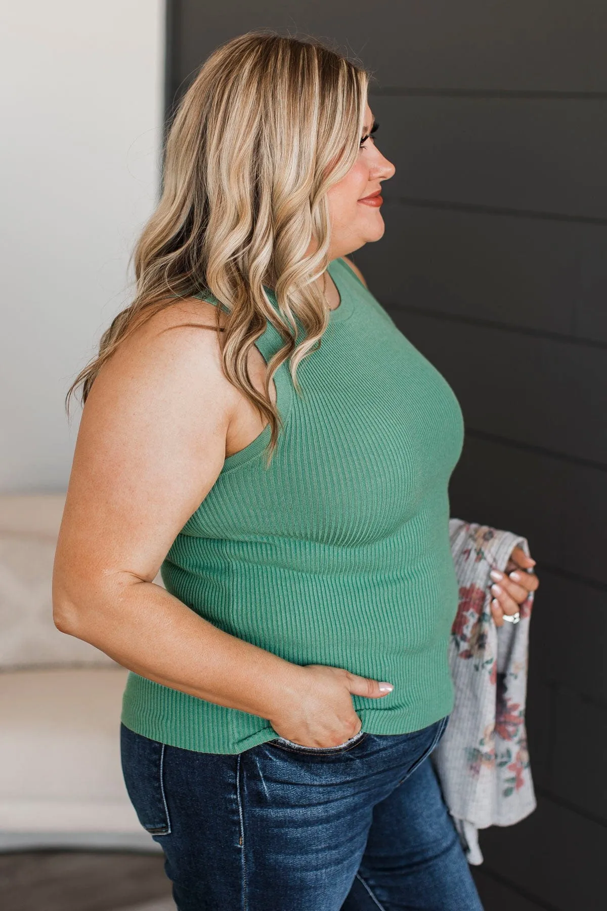 Cool Ambition Ribbed Tank Top- Light Jade