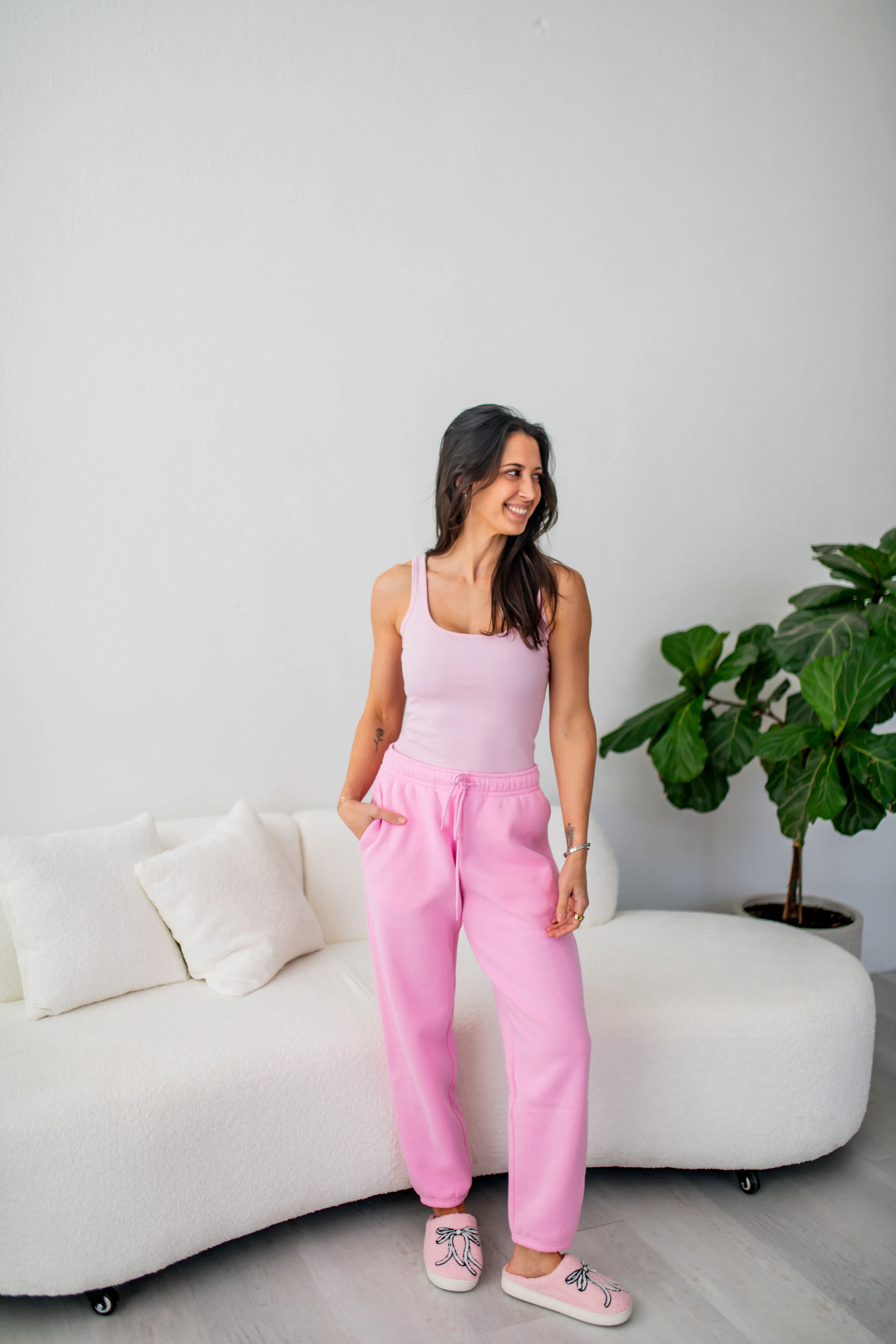 Cool Pink Square Neck Ribbed Tank Top