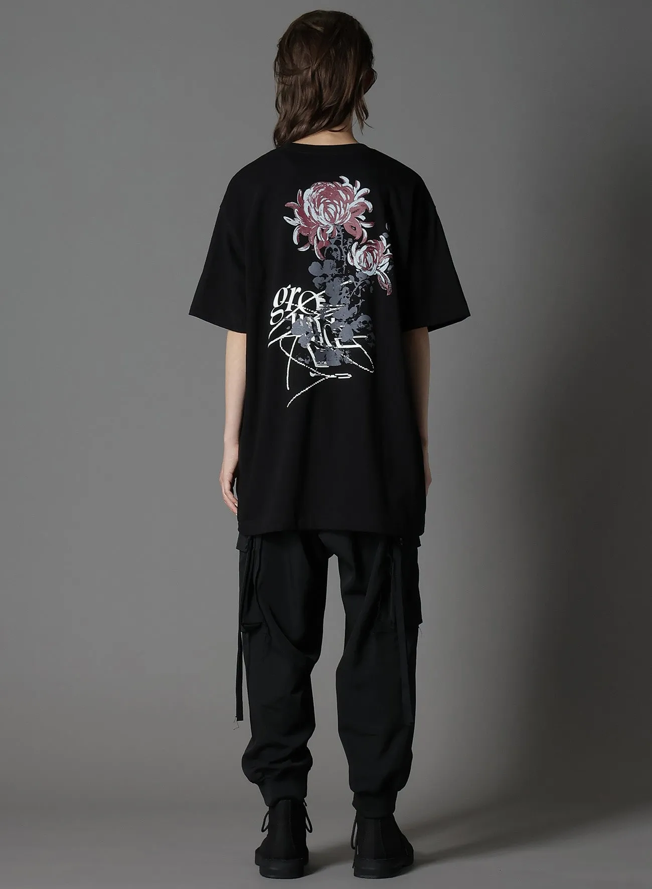 COTTON JERSEY SKULL FLOWER T-SHIRT