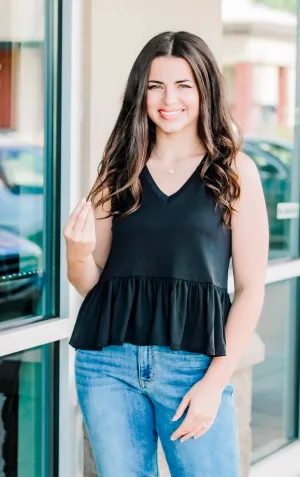 Crash at My Place Black Peplum Tank
