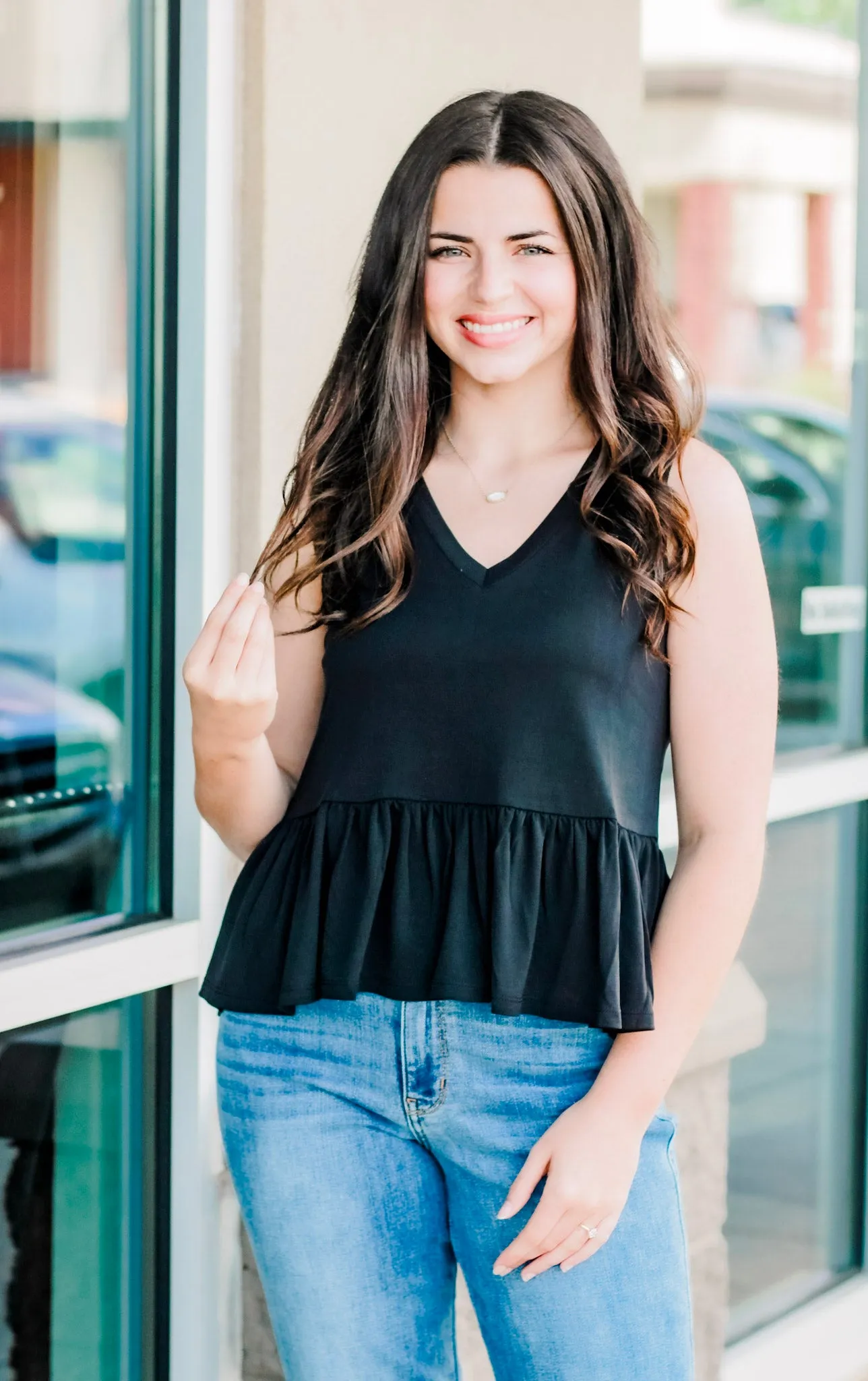 Crash at My Place Black Peplum Tank