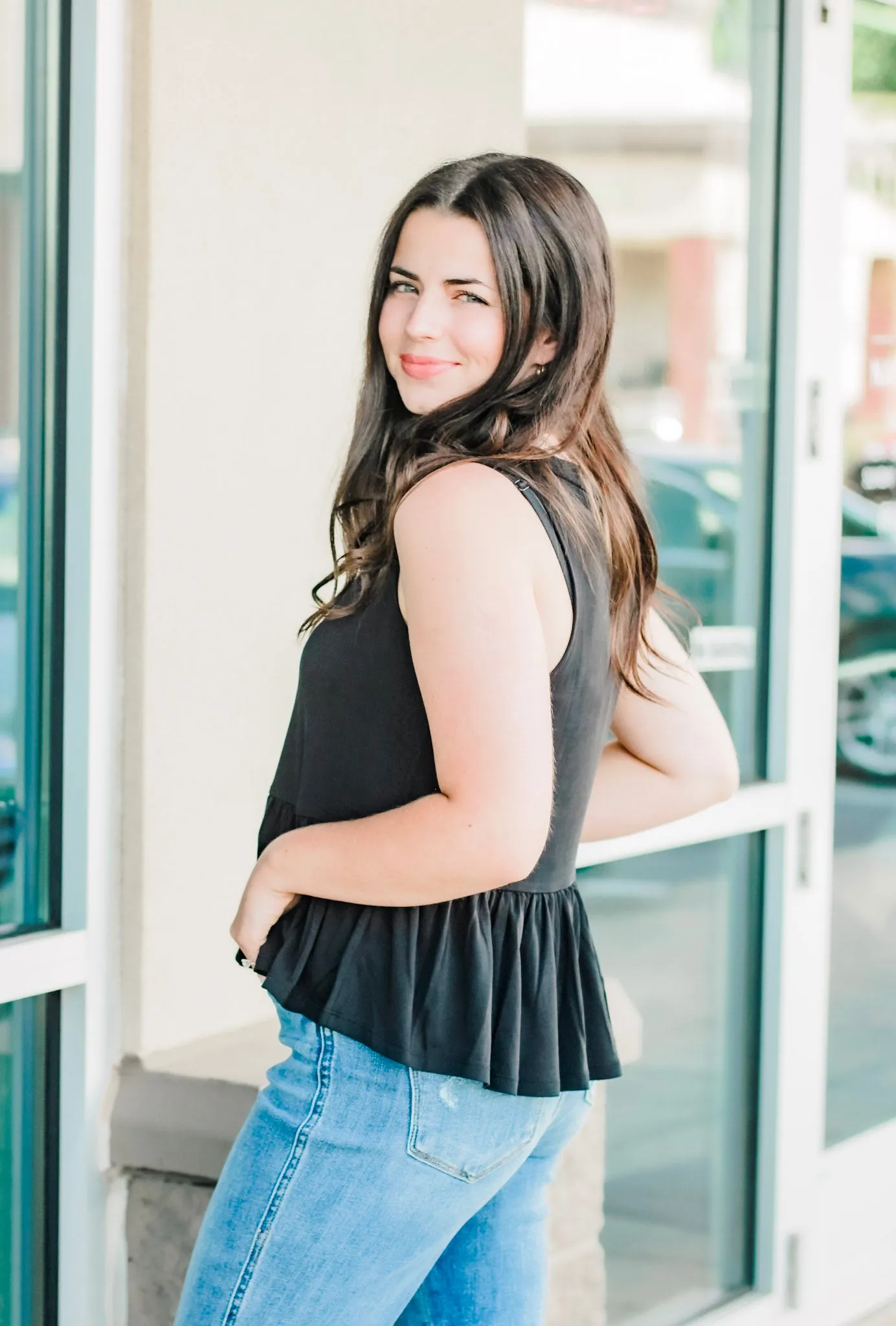 Crash at My Place Black Peplum Tank