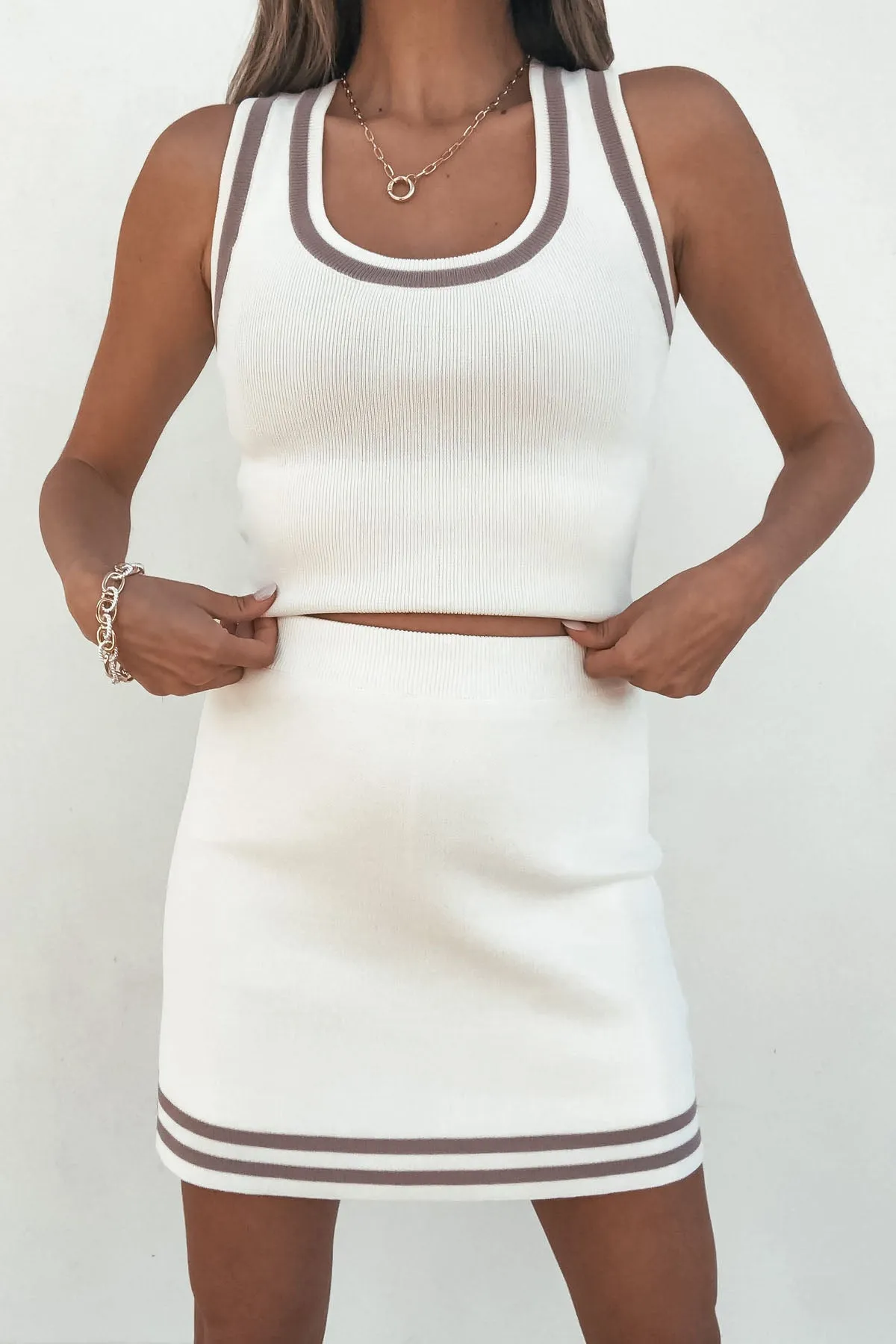 Cream Contrast Trim Tank Top
