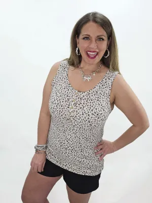 CREAM LEOPARD HENLEY RIBBED TANK