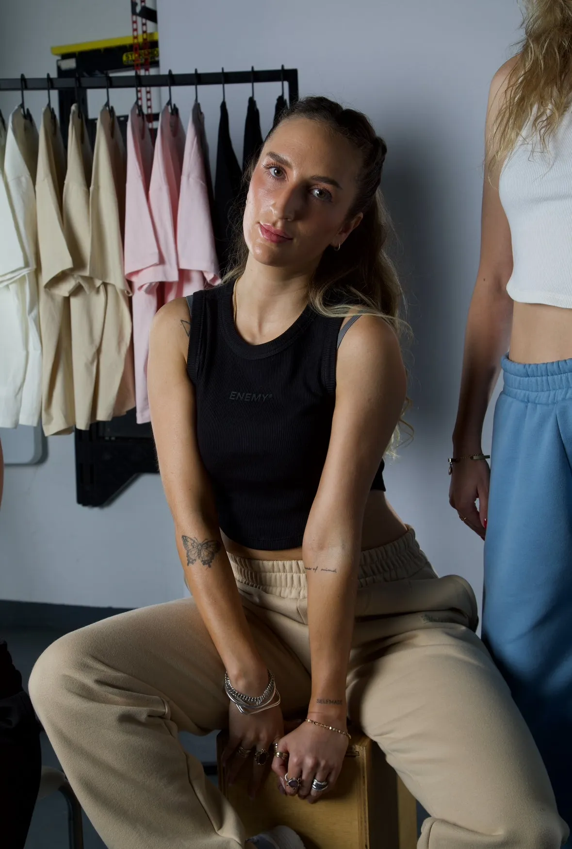 Cropped Rib-Knit Black Tank Top