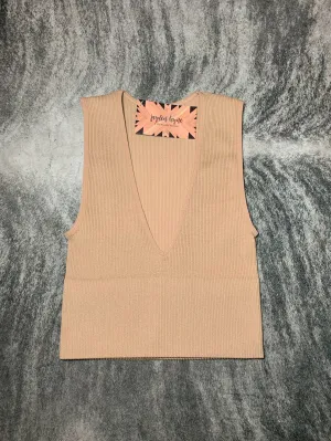 Dark Nude Deep V Ribbed Crop Tank