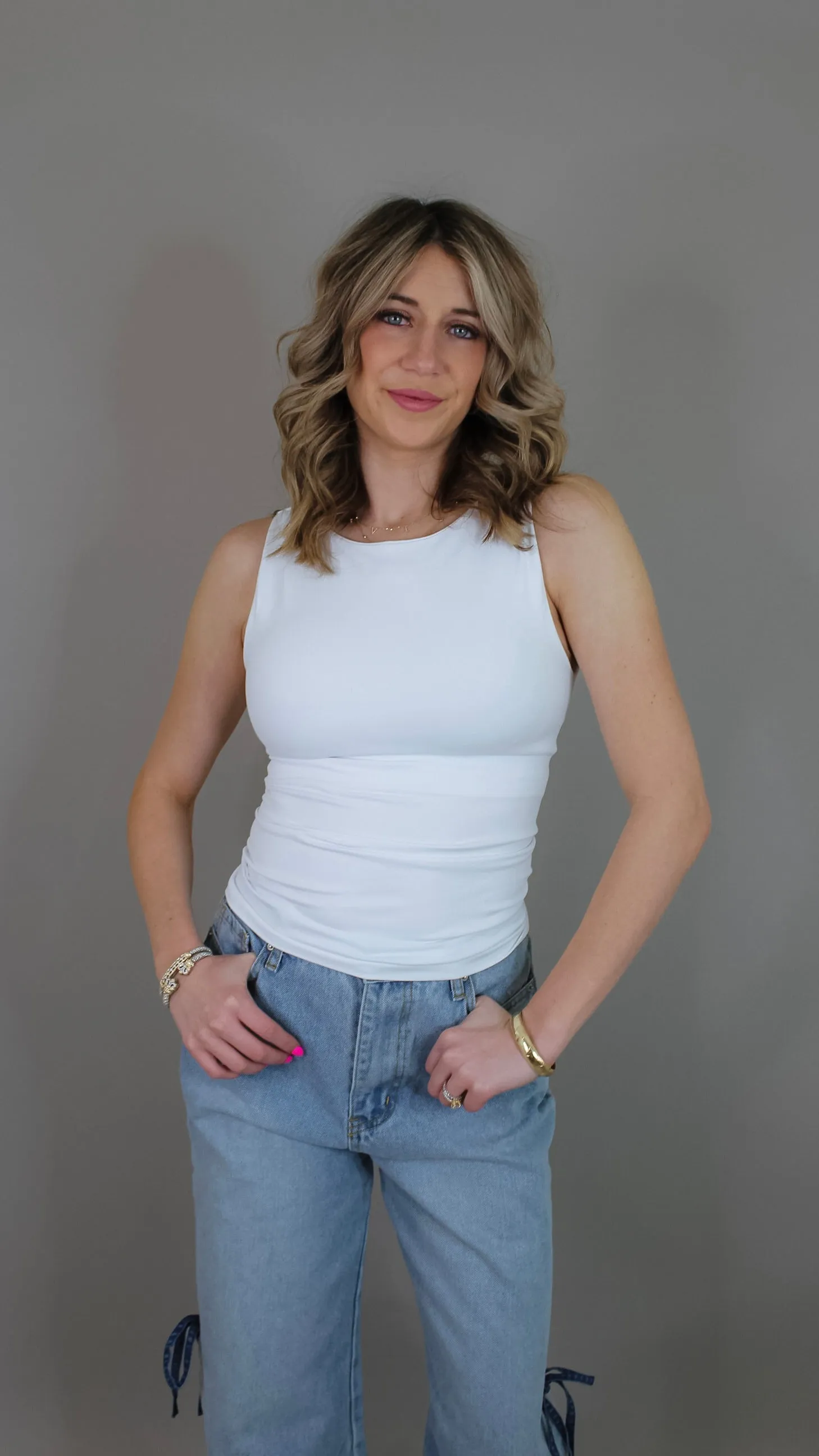 Deena Boat Neck Tank Top - White