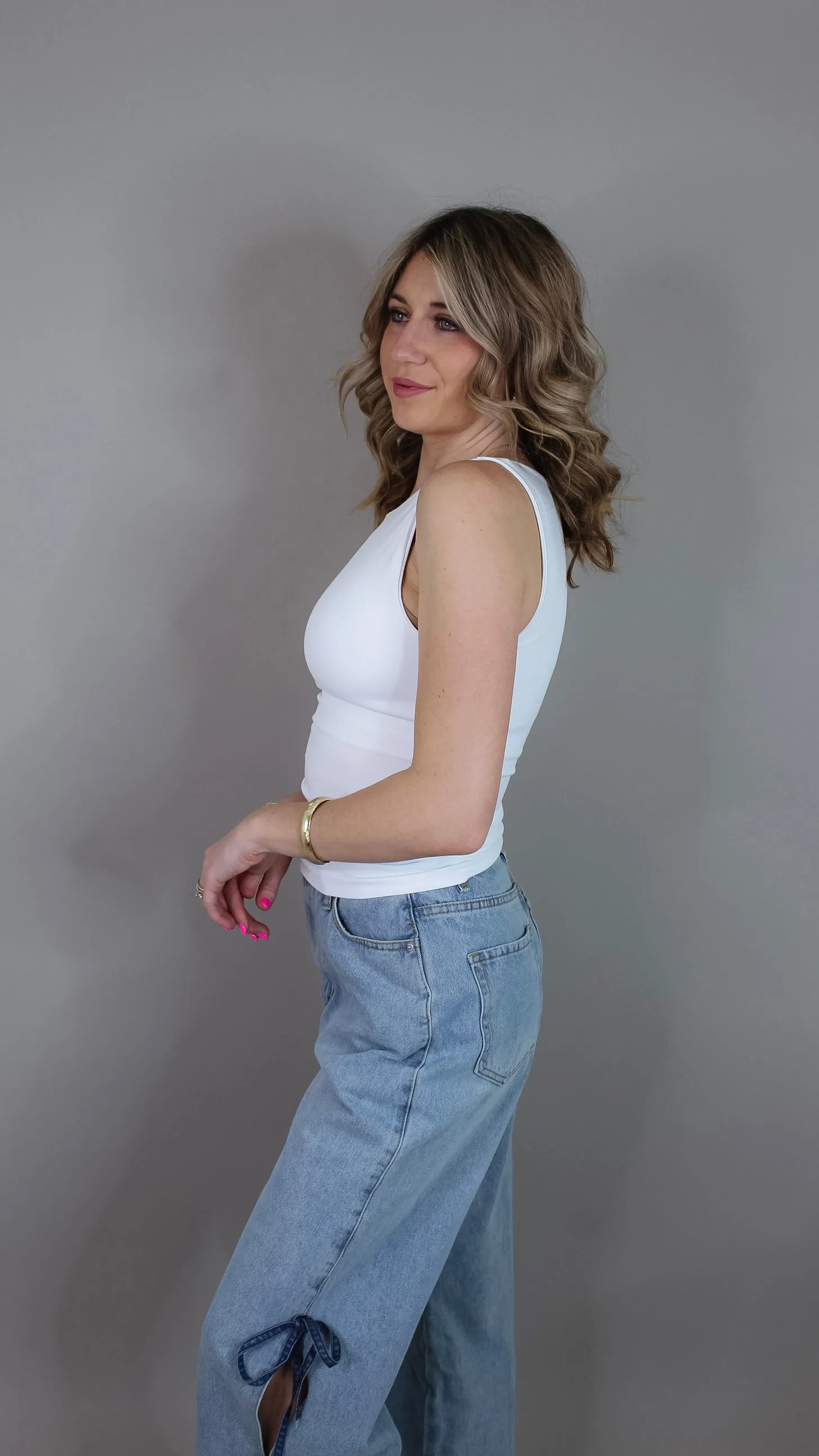 Deena Boat Neck Tank Top - White
