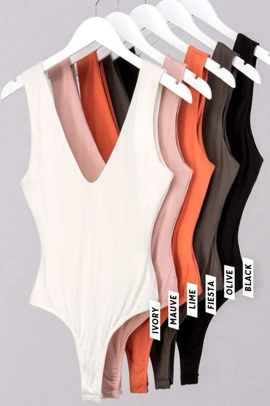 Deep V-Neck Sleeveless Bodysuit - Mauve