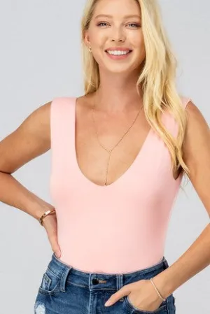 Deep V-Neck Sleeveless Bodysuit - Mauve