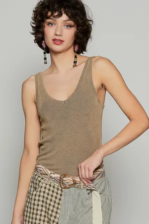 Deep V Ribbed Tank Top by POL - Antique Bronze