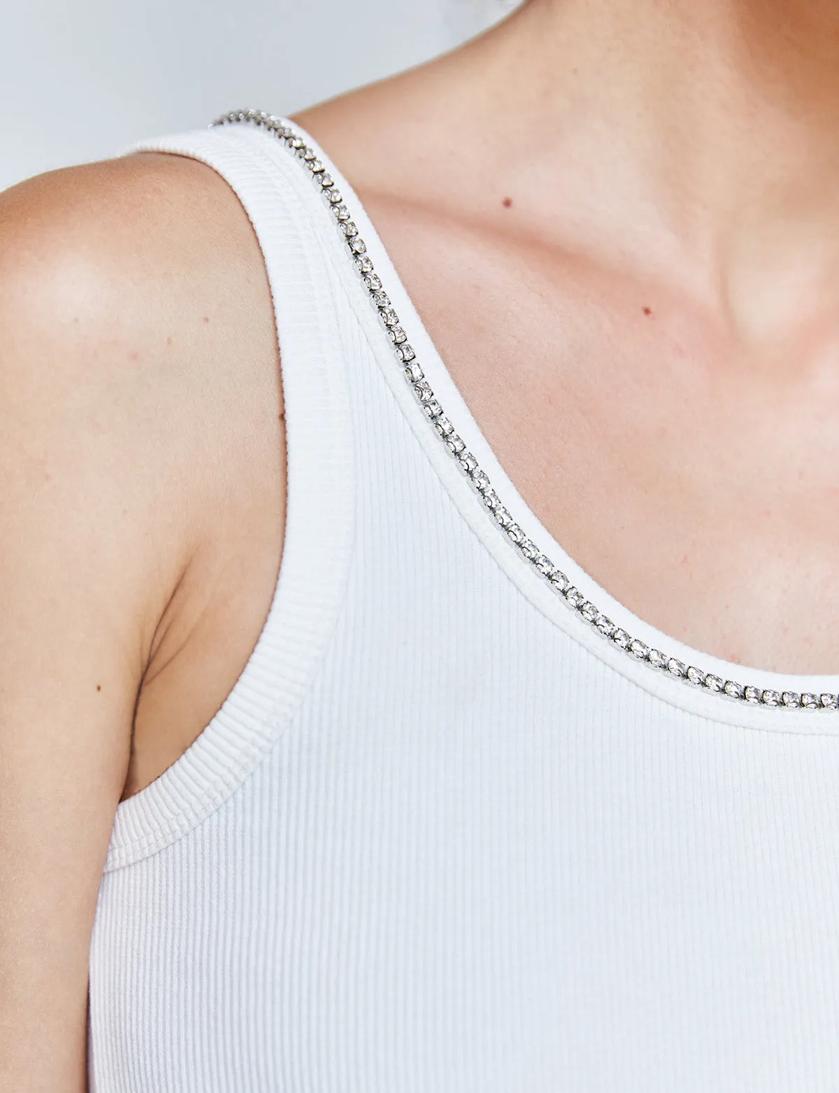 Diamond Neckline White Tank
