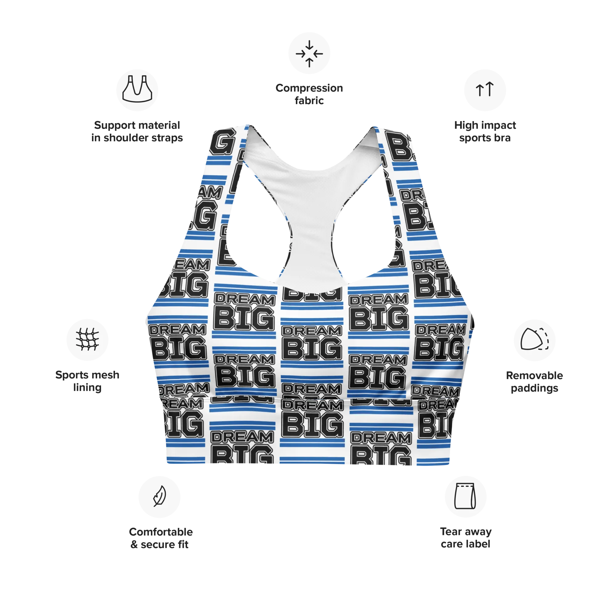 Dream Big Classic Sports Bra (blue)