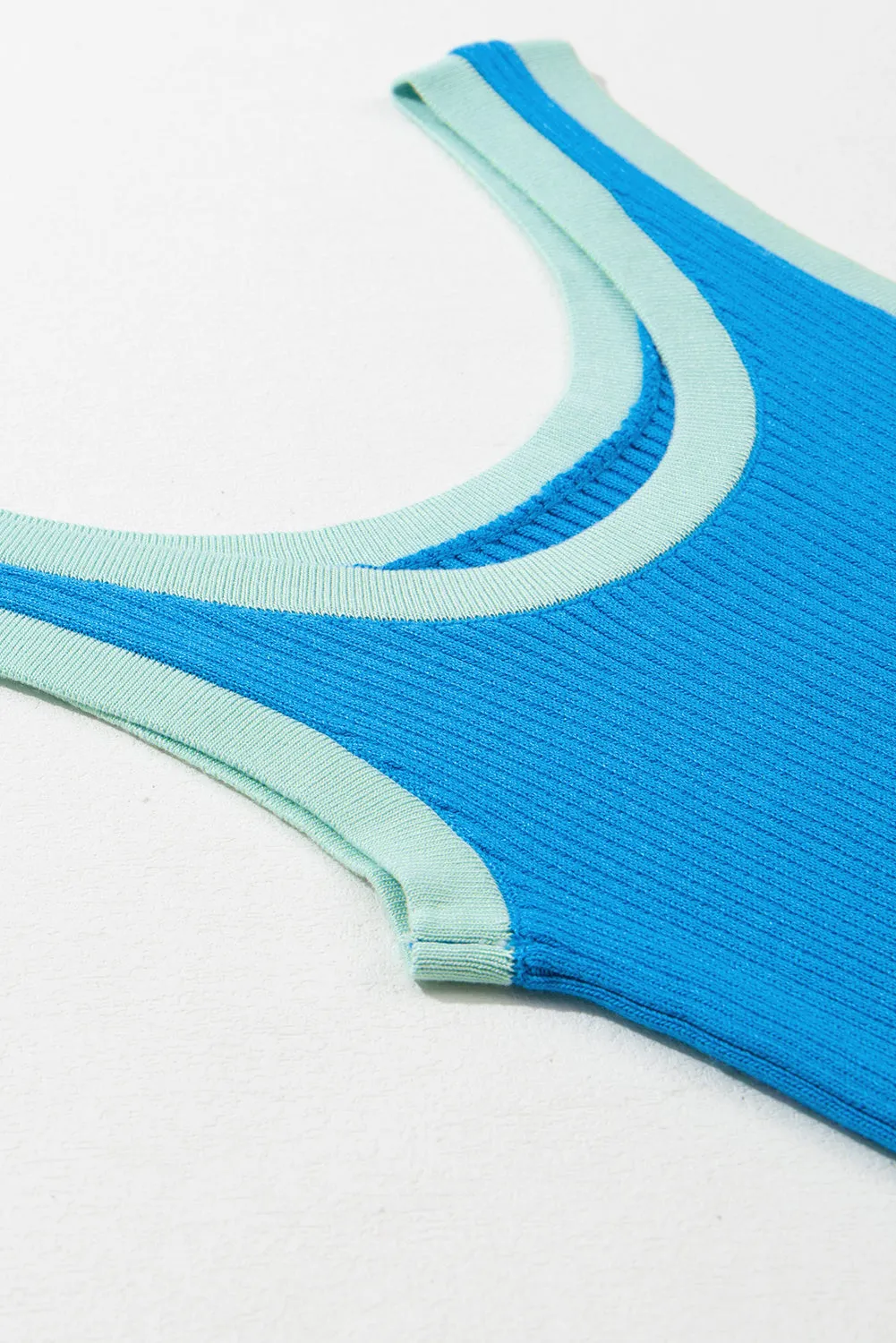 Edge Ribbed Knit U Neck Tank Top