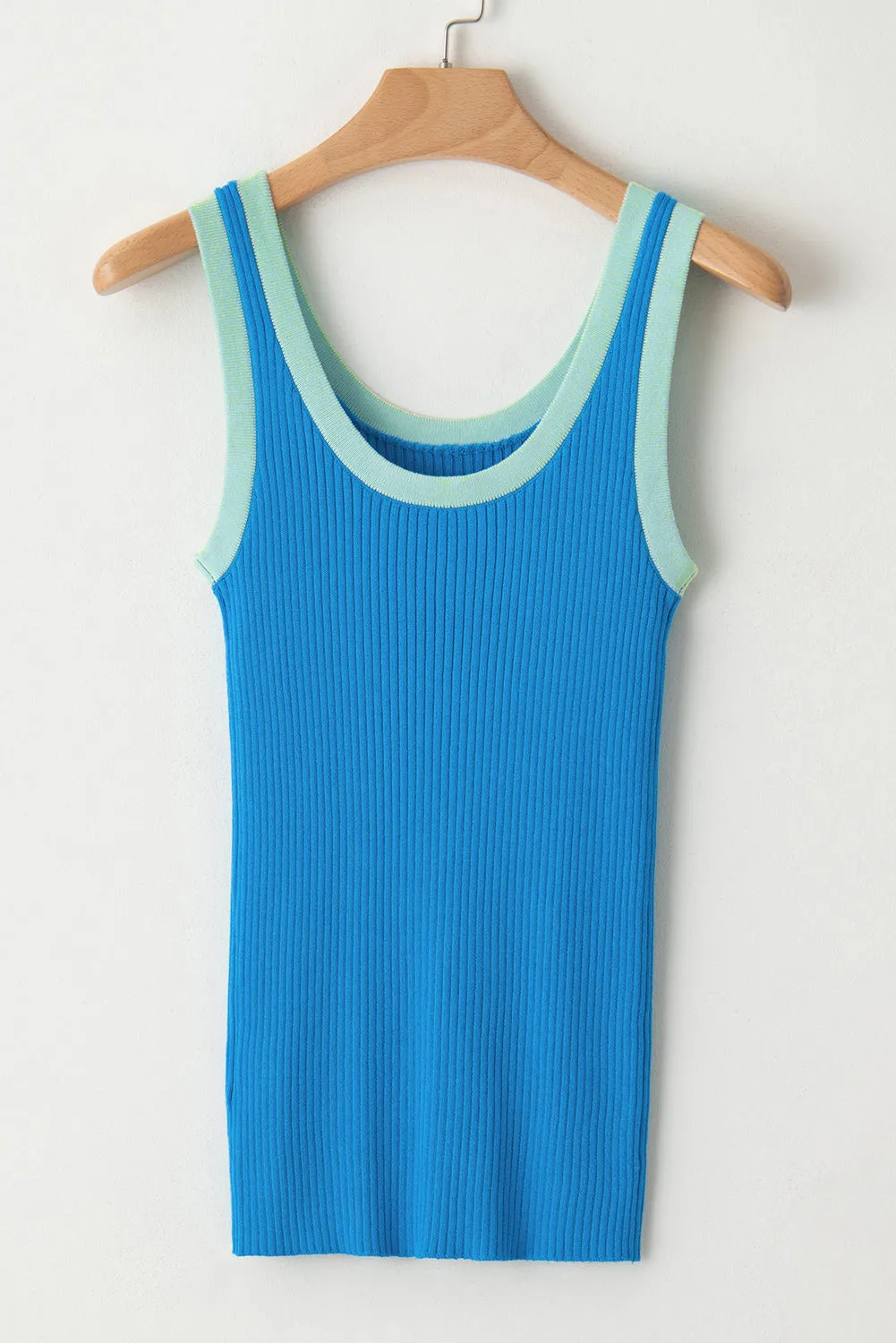 Edge Ribbed Knit U Neck Tank Top
