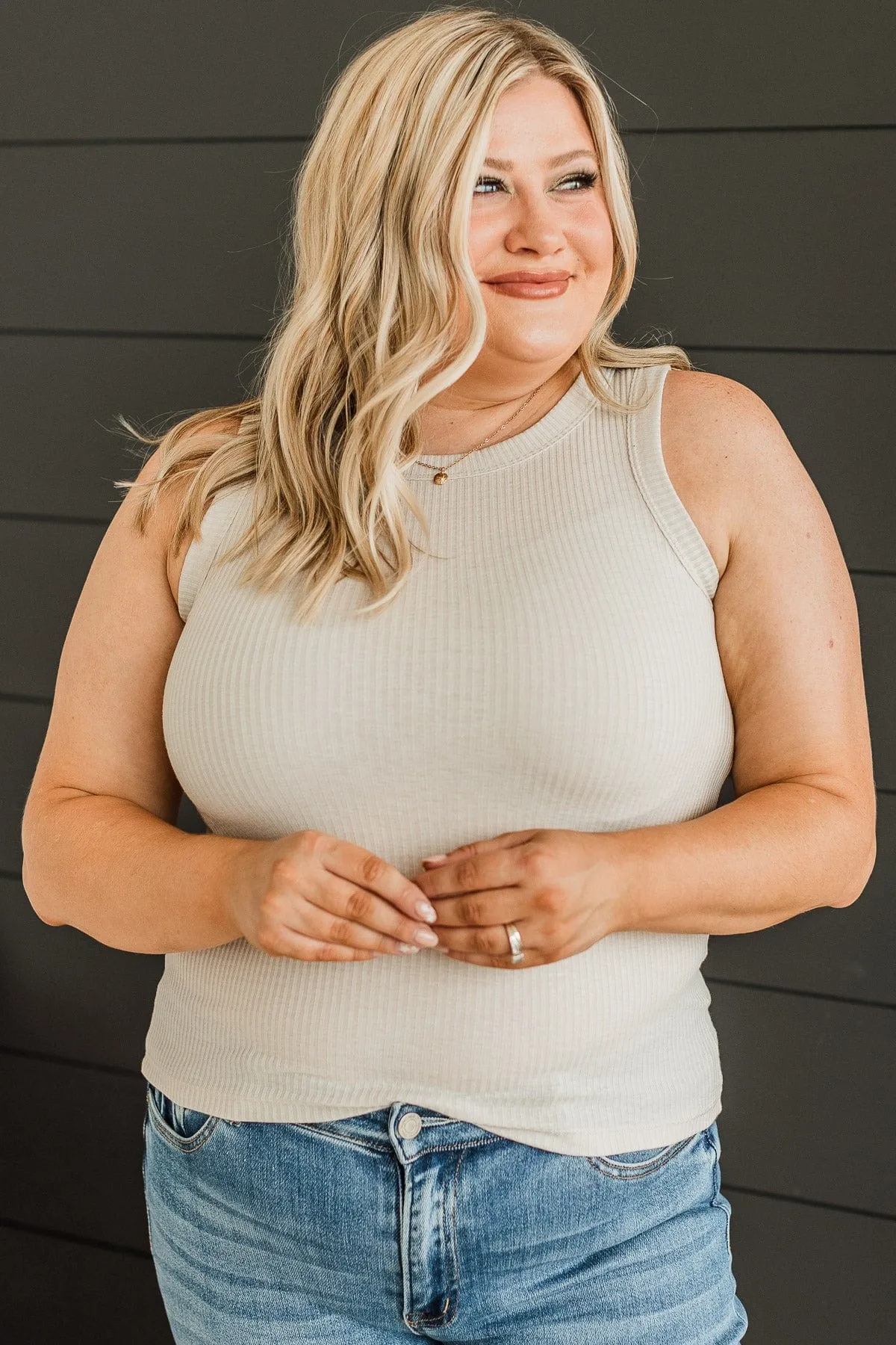 Effortless Dream Ribbed Tank Top- Beige