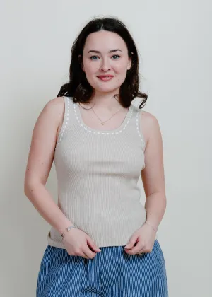 Elowyn Contrast Stitch Tank - Natural