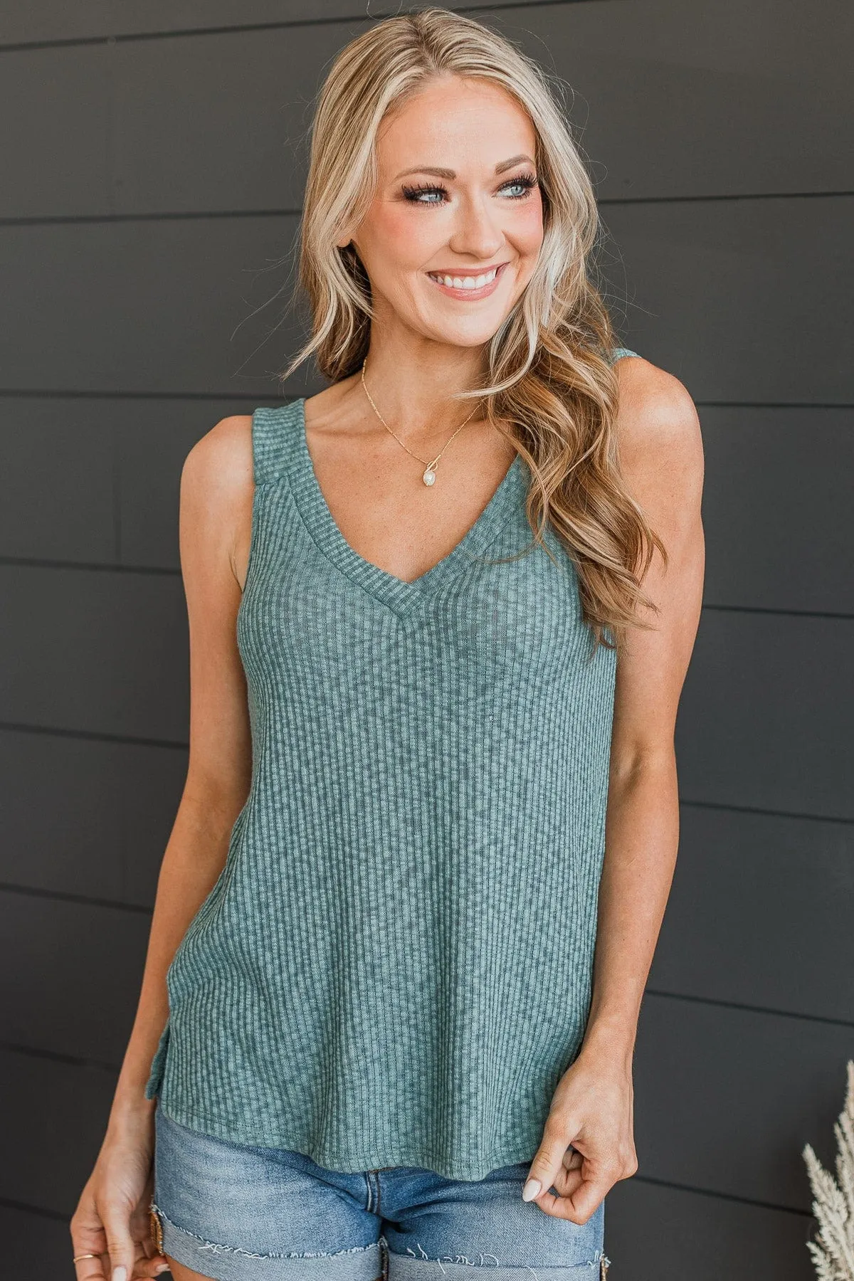 Everyday Crush Knit Tank Top- Dusty Teal