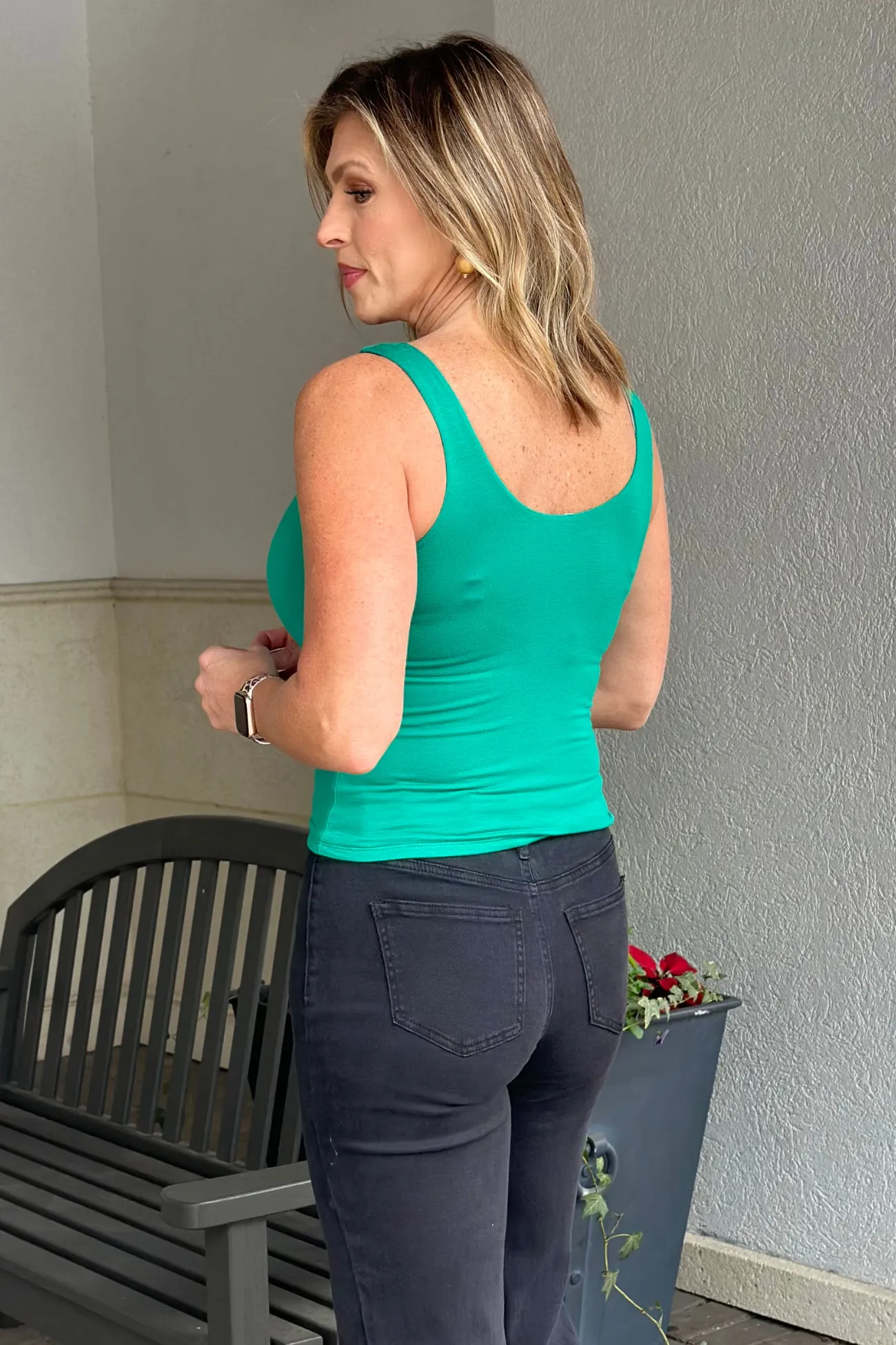Exhale Double Layered V-Neck Tank Top-Green