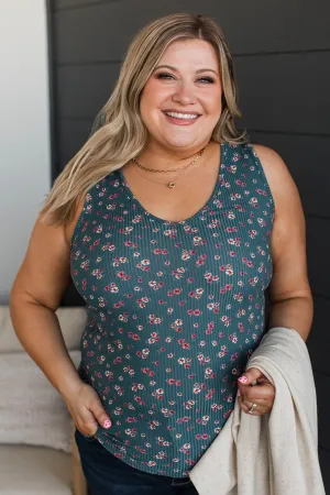 Falling With Grace Floral Tank Top- Teal