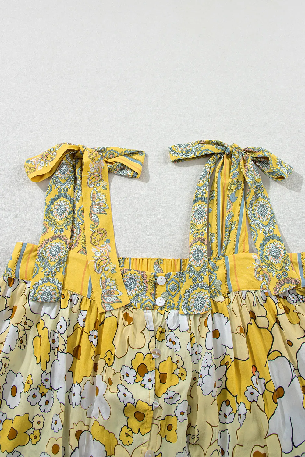 Floral Tied Straps Buttoned Tank Top