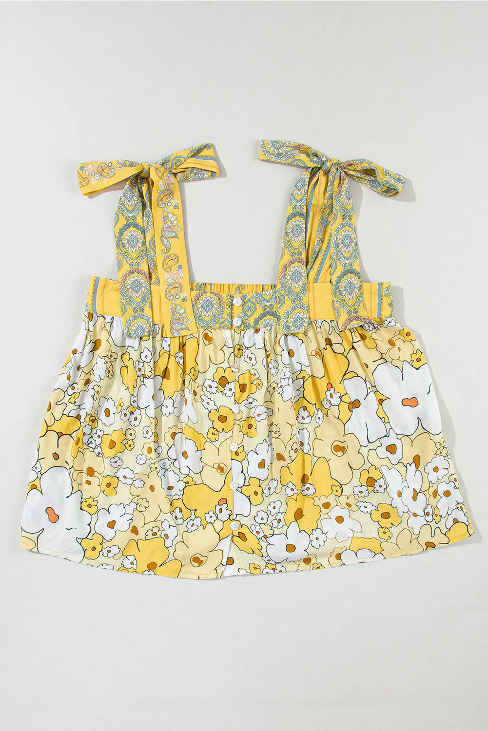Floral Tied Straps Buttoned Tank Top