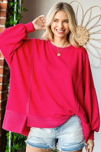 French Terry Oversize Slit Hem Loose Fit Pullover