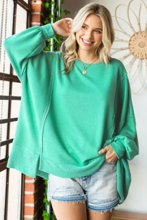 French Terry Oversize Slit Hem Loose Fit Pullover