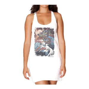 Gatchaman Planet Poster Distressed Official Women's Long Tank Dress (White)