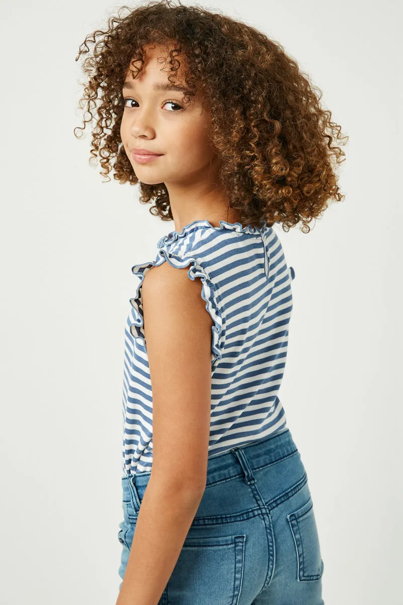 Girls Ruffle Neck Striped Tank