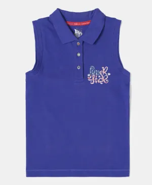 Girl's Super Combed Cotton Elastane Stretch Polo Neck Graphic Printed Tank Top - Indigo Crush