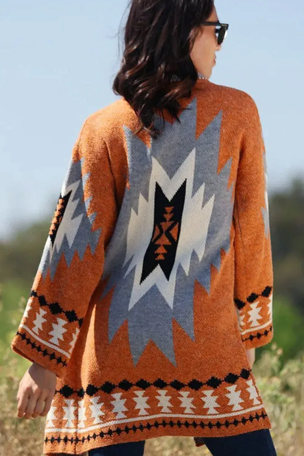 Gold Flame Aztec Graphic Open-Front Cardigan