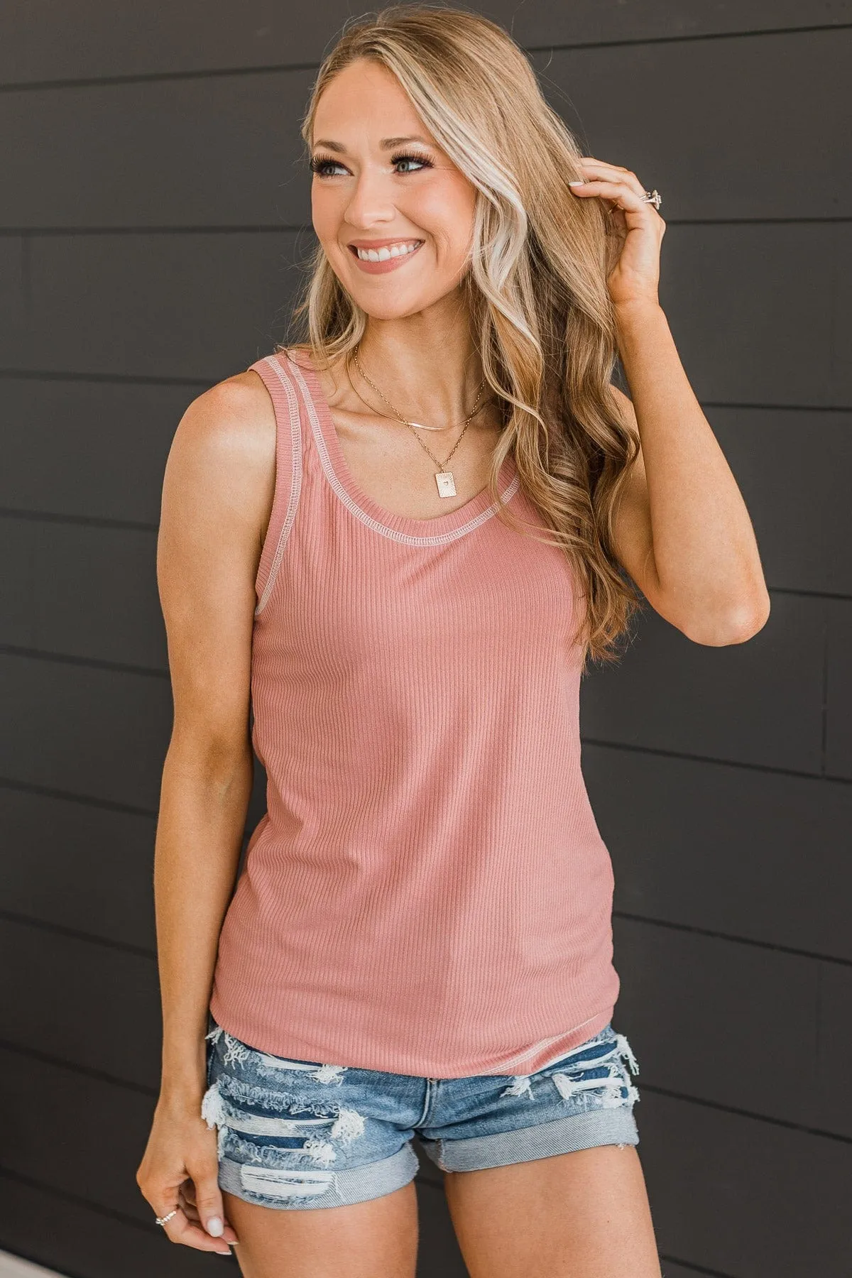 Good Attitude Ribbed Knit Tank Top- Mauve