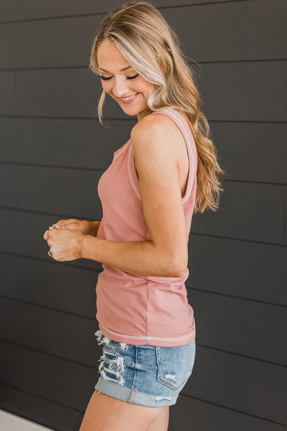 Good Attitude Ribbed Knit Tank Top- Mauve