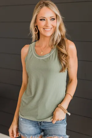 Good Attitude Ribbed Knit Tank Top- Sage