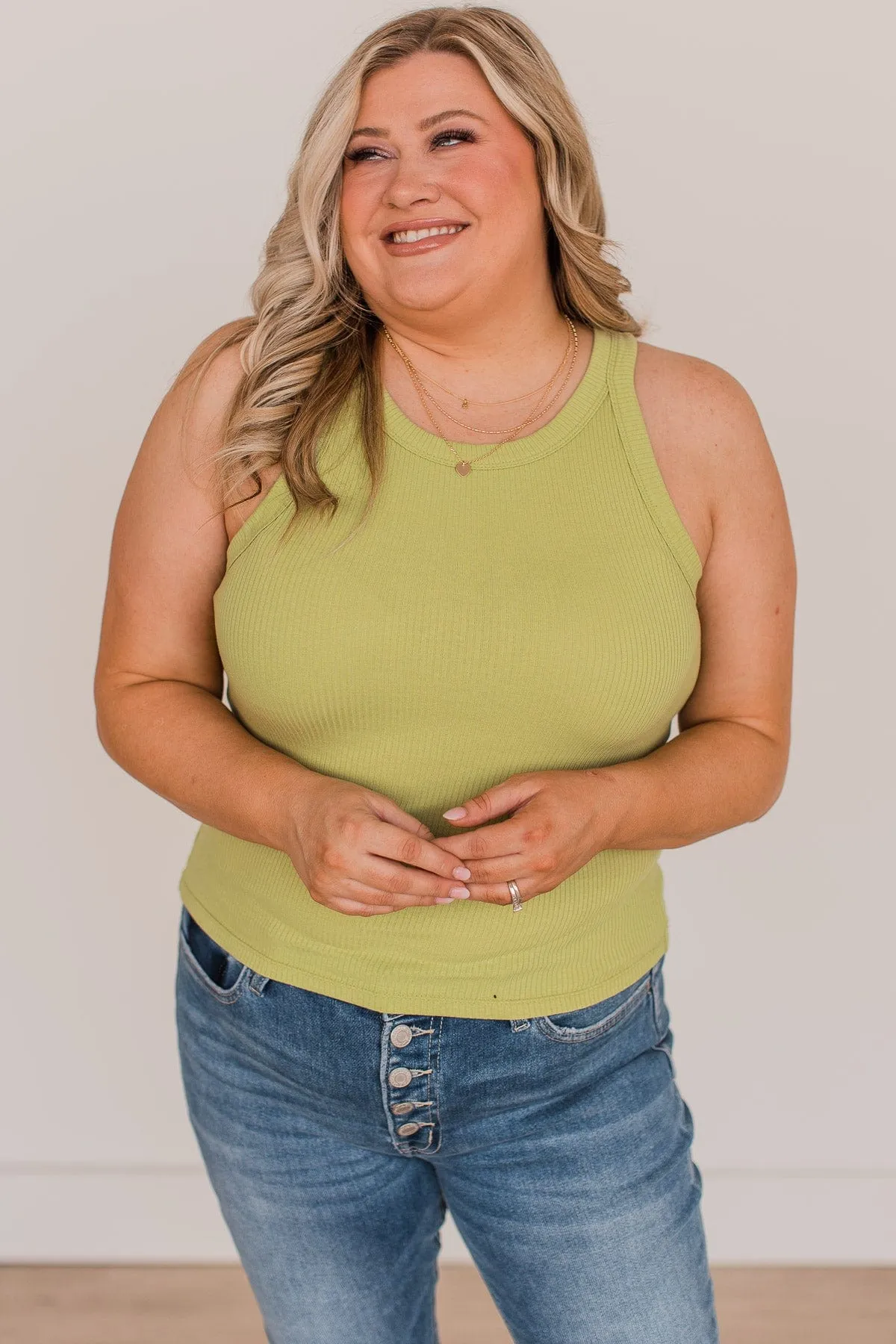 Good To Go Ribbed Knit Tank Top- Pale Olive