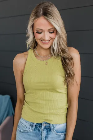 Good To Go Ribbed Knit Tank Top- Pale Olive