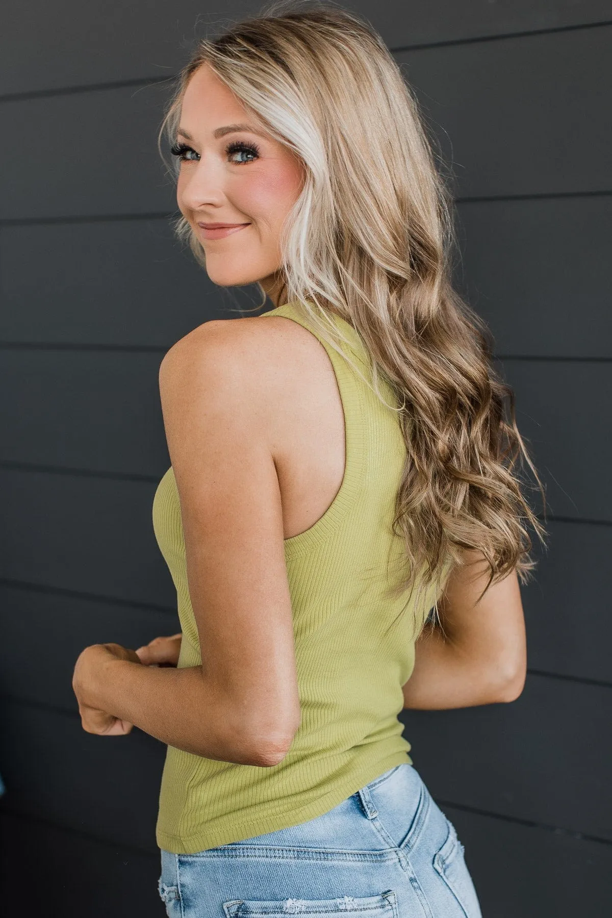 Good To Go Ribbed Knit Tank Top- Pale Olive