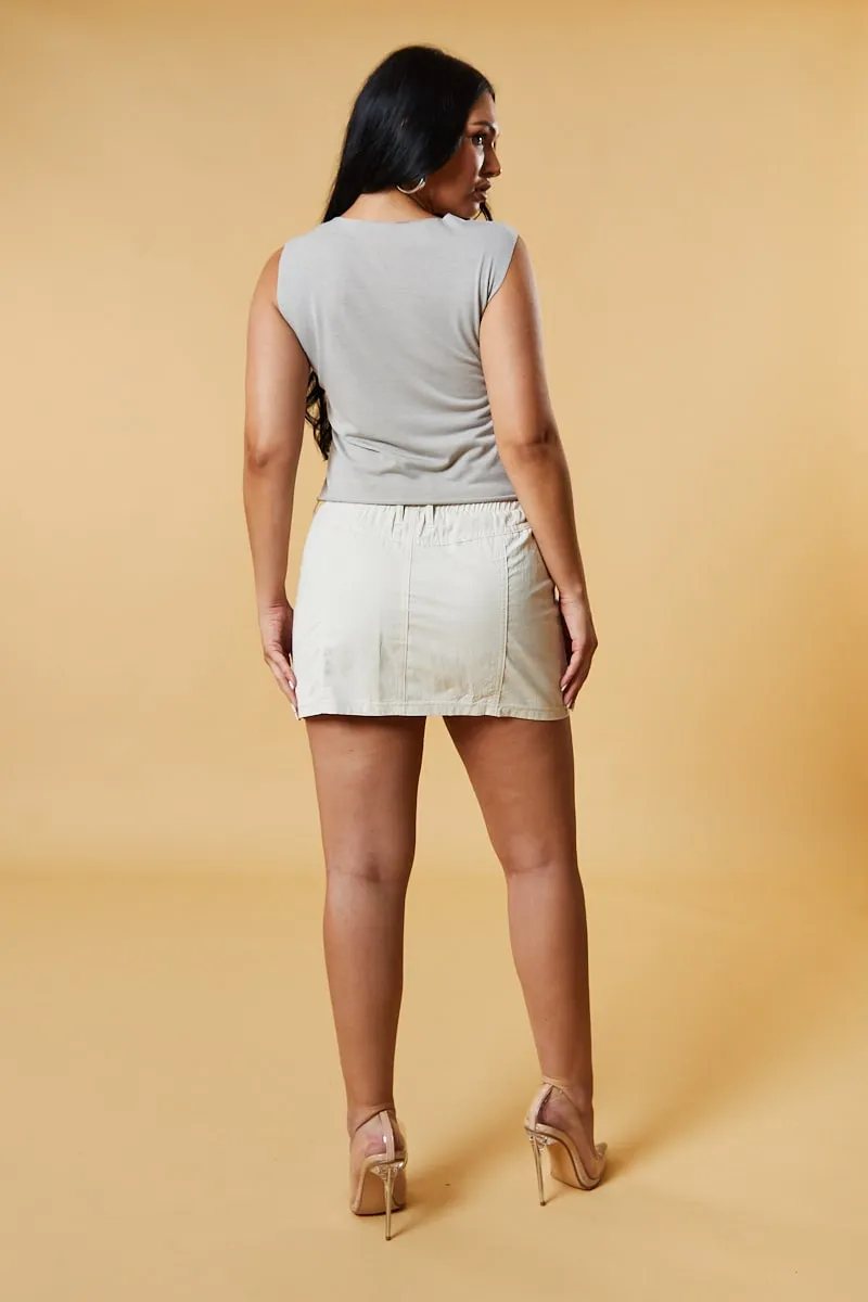 Grey Graphic Print Sleeveless Cropped Top - Marta