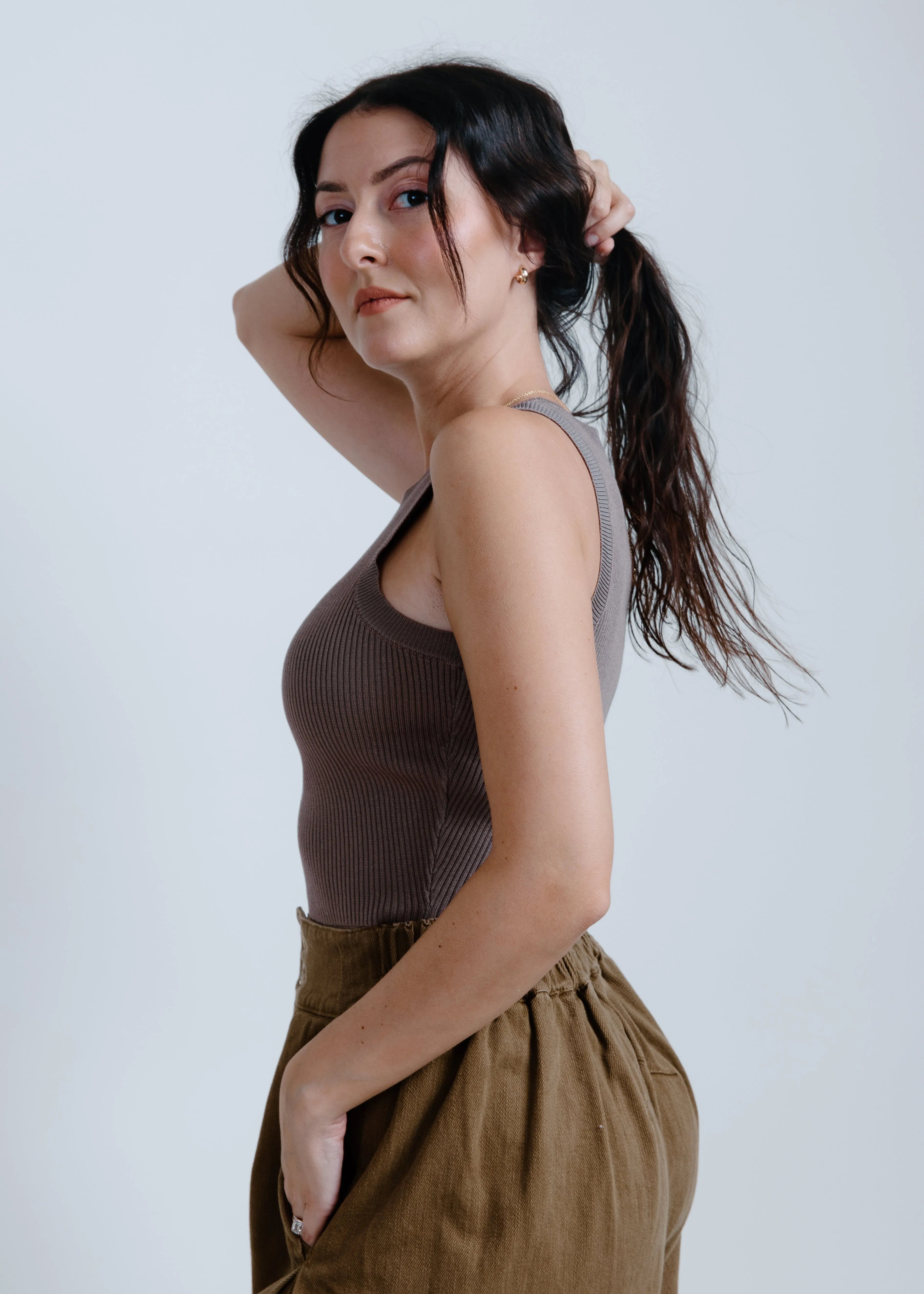 Hailey Ribbed Tank - Mocha