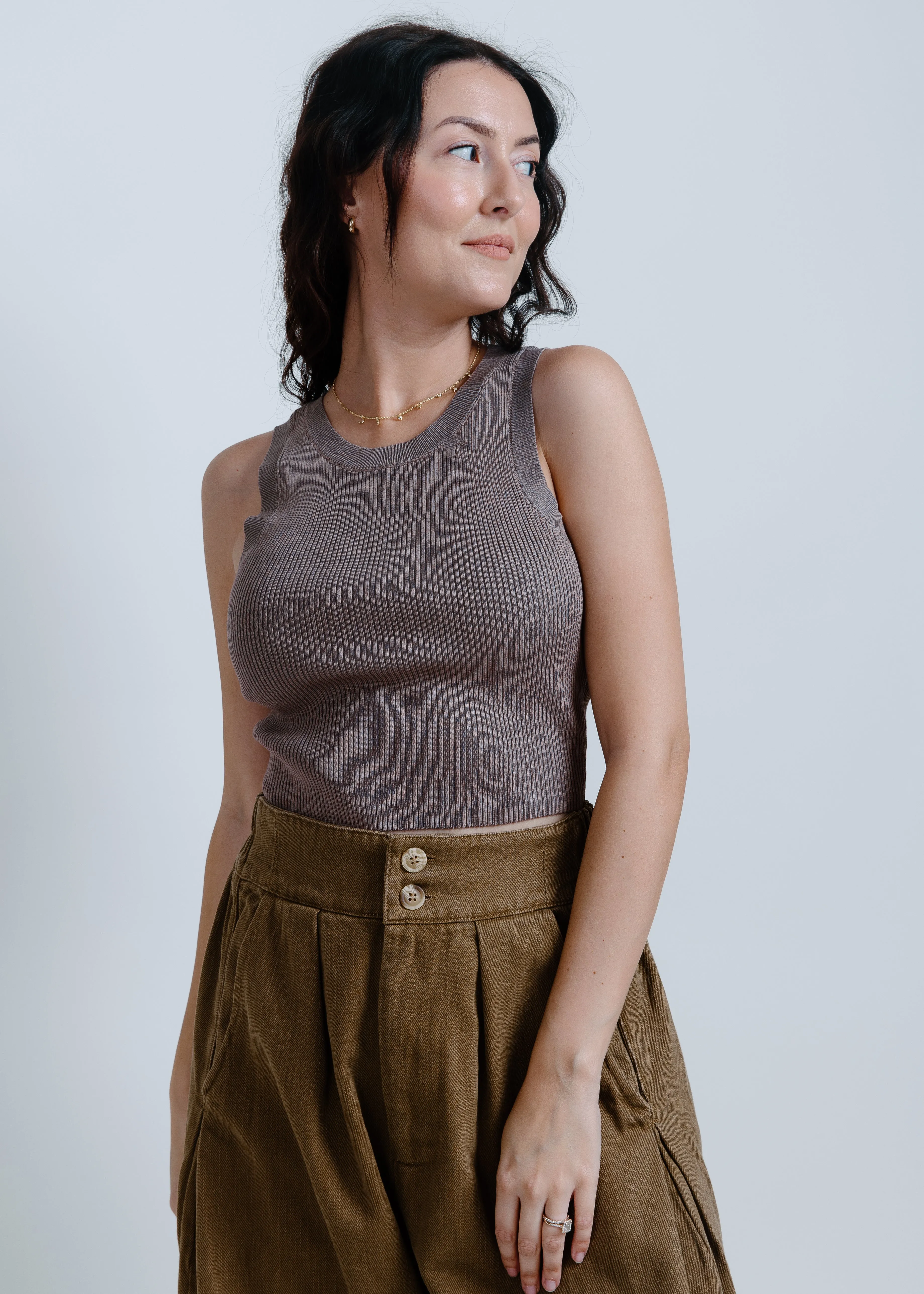 Hailey Ribbed Tank - Mocha
