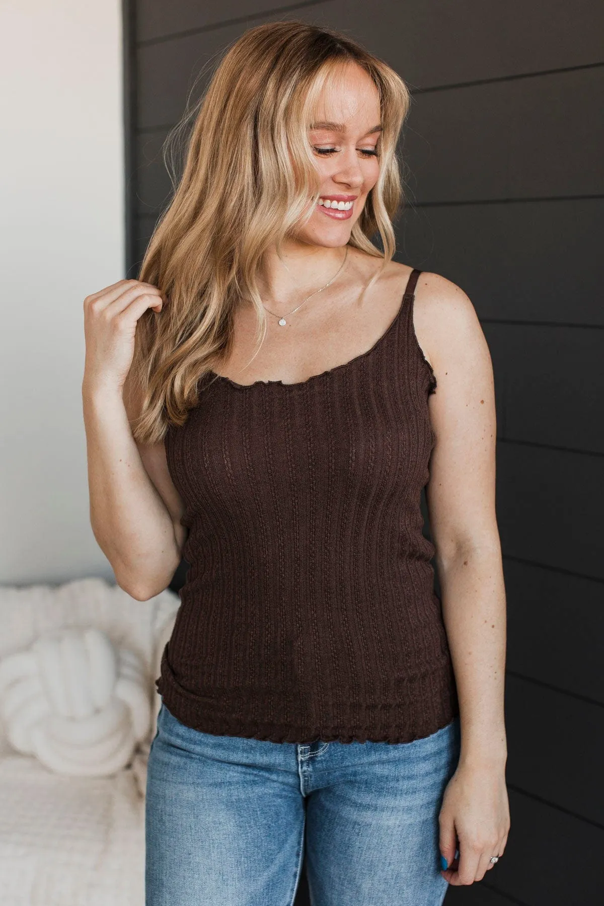 Happiness Is Within Ribbed Knit Tank- Brown