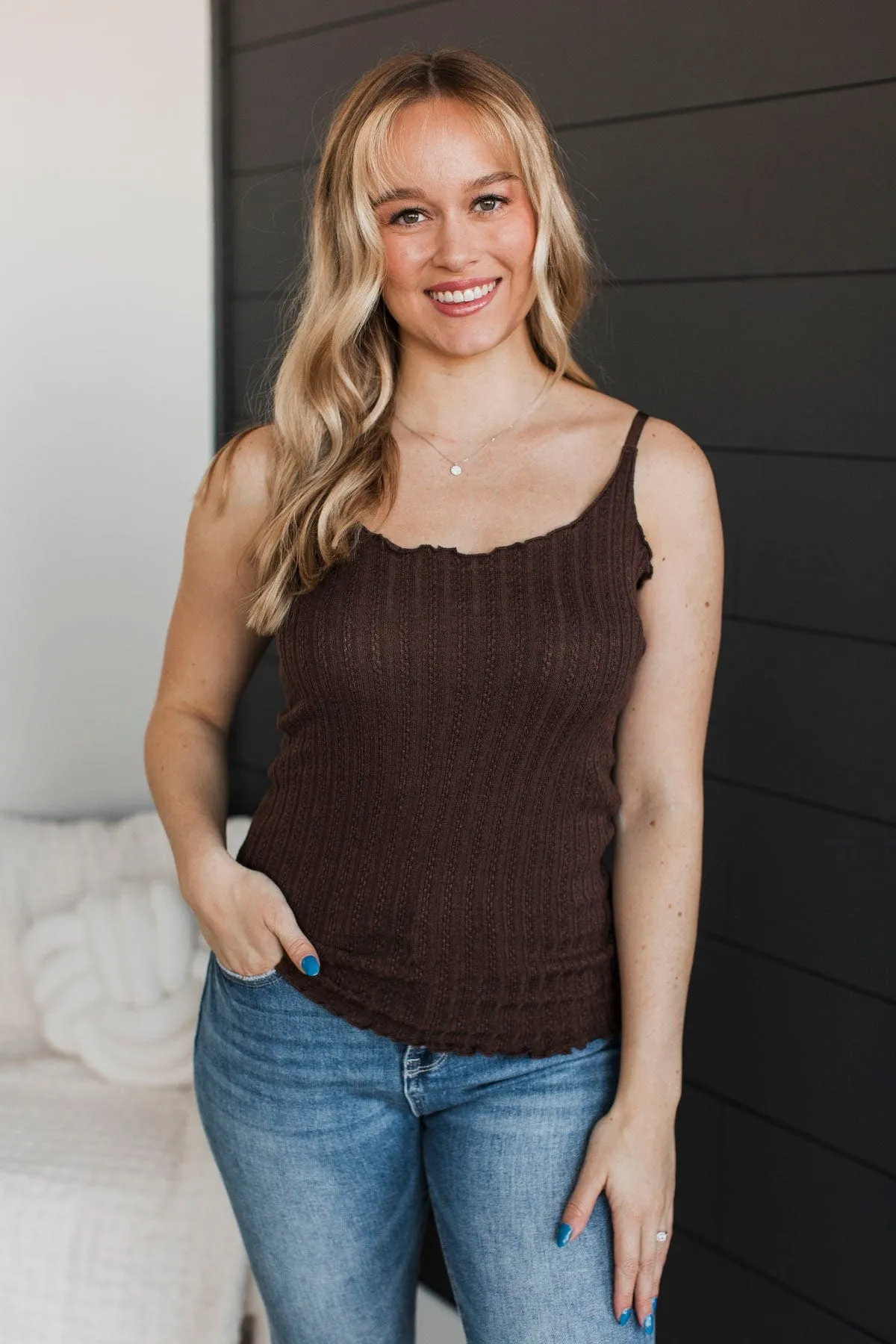 Happiness Is Within Ribbed Knit Tank- Brown